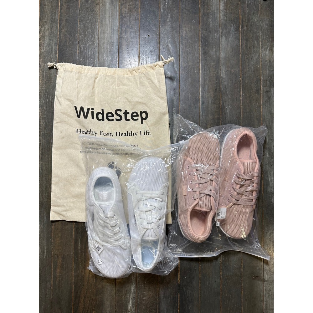 WideStep Sneakers Bundle Womens 9.5 White Pink Wide Toe Box 2 Pairs Bag